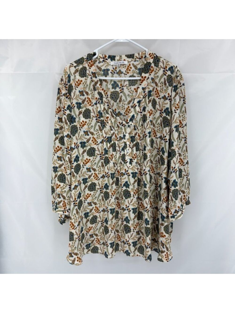 Rose & Olive Women 3X Floral Blouse Tunic Top Pleated Front Autumn 3/4 Sleeve